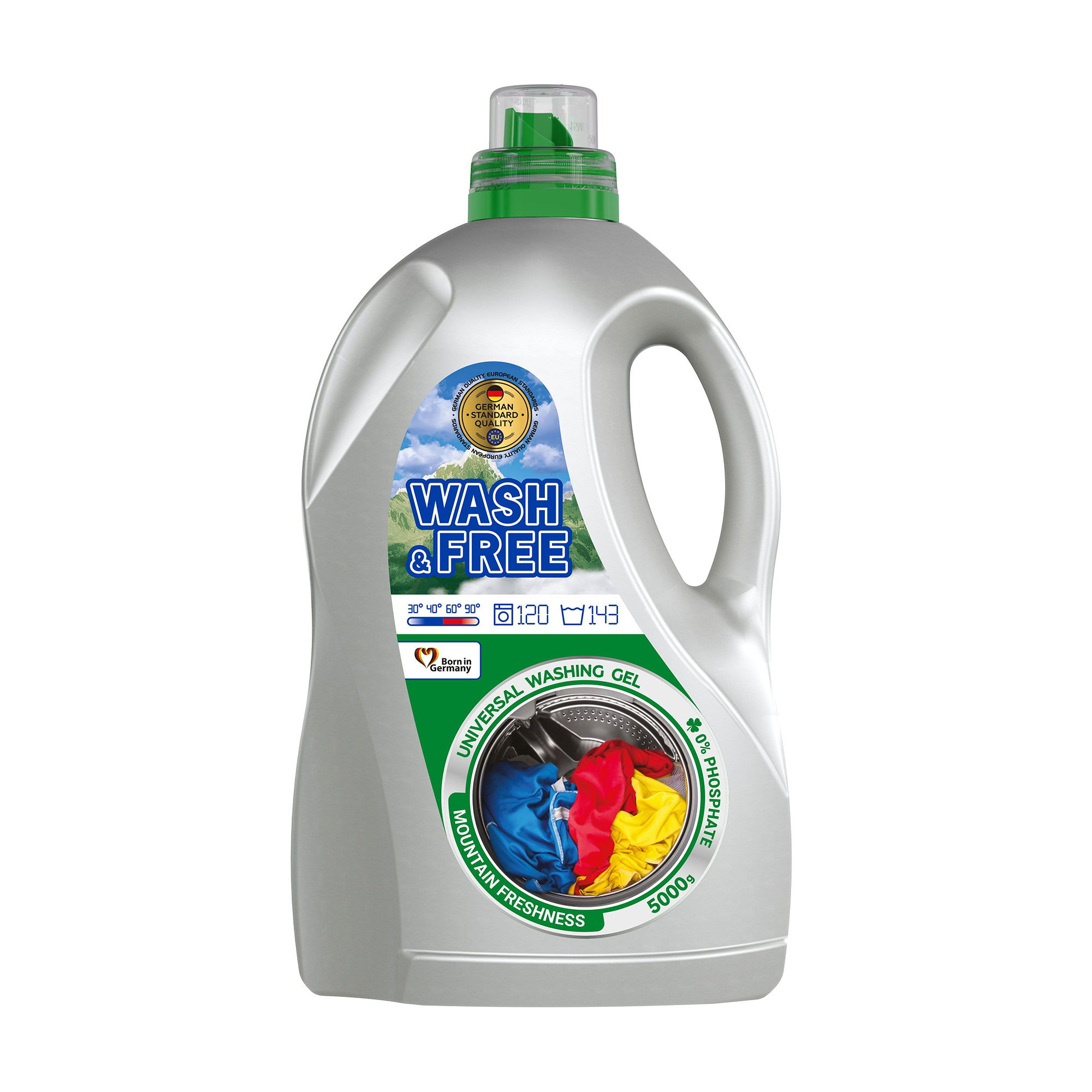 Універсальний гель для прання Wash and Free Universal Washing Gel Гірська свіжість, 120-143 циклів прання, 5 кг