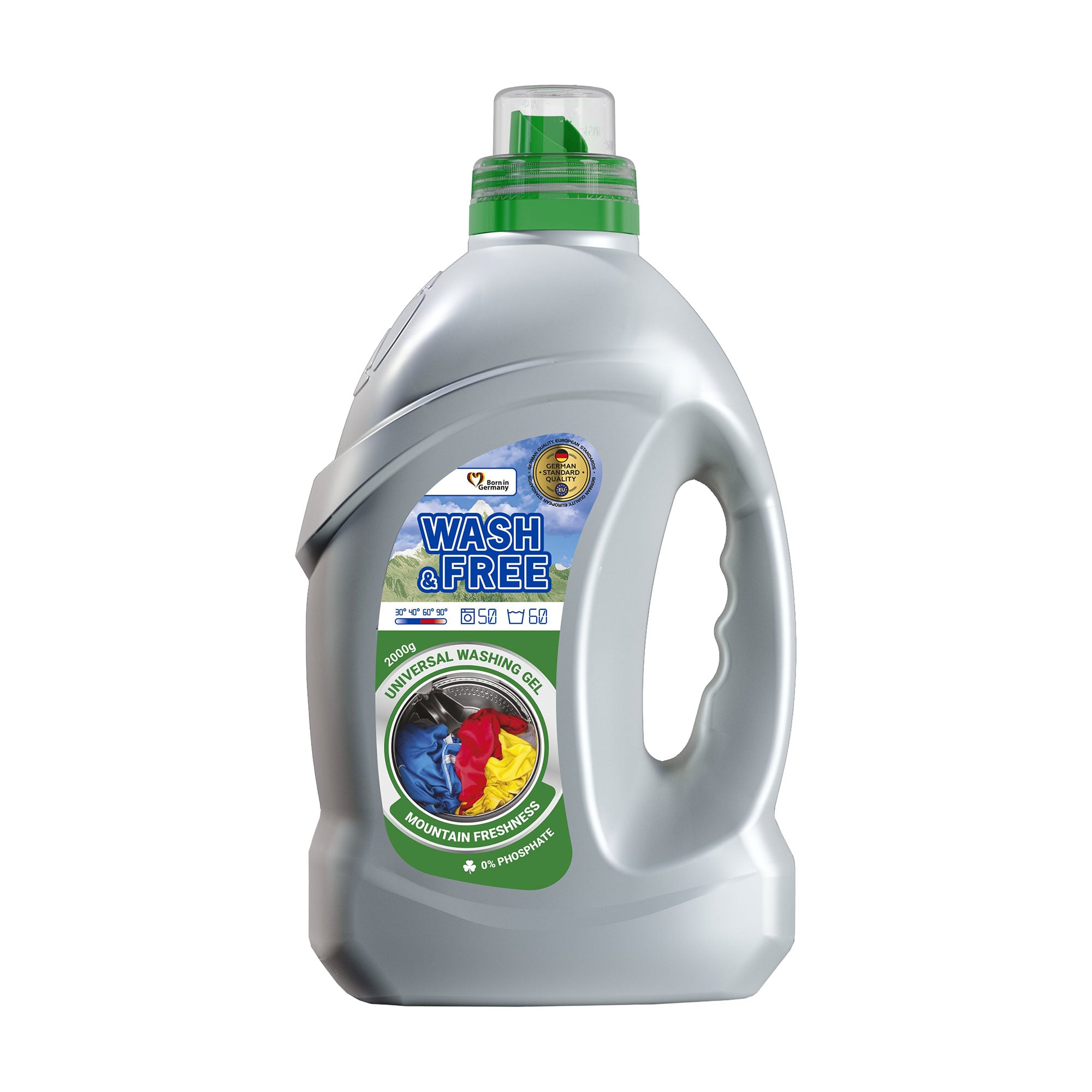 Універсальний гель для прання Wash and Free Universal Washing Gel Гірська свіжість, 50-60 циклів прання, 2 кг